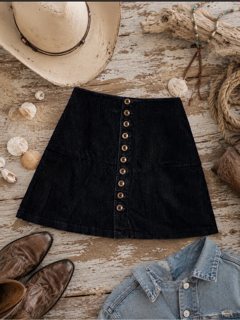 100% Cotton Corduroy Skirt Express Black  Button-Front Mini Skirt Size 5/6